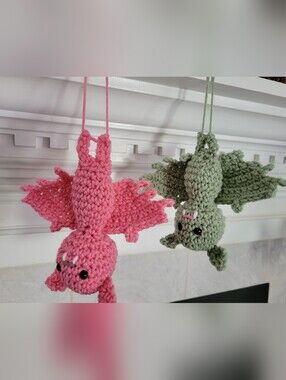 Halloween Green Bat Dangler Spooky Sweet Shabby Decor Holiday Car House Crochet